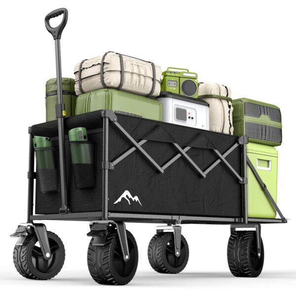 Handcart Foldable 300 L mit verstellbarem Heckklappe, 150 kg Tragfähigkeit, 360° Schwenkrädern und Doppelbremsen, verstellbarem Griff und 2 Netz-Fächern – robuste...