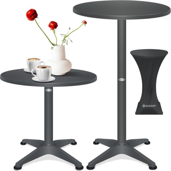 KESSER® 2-in-1 Bistrotisch, höhenverstellbar 70/115 cm, Alu-Edelstahl, 80 cm rund