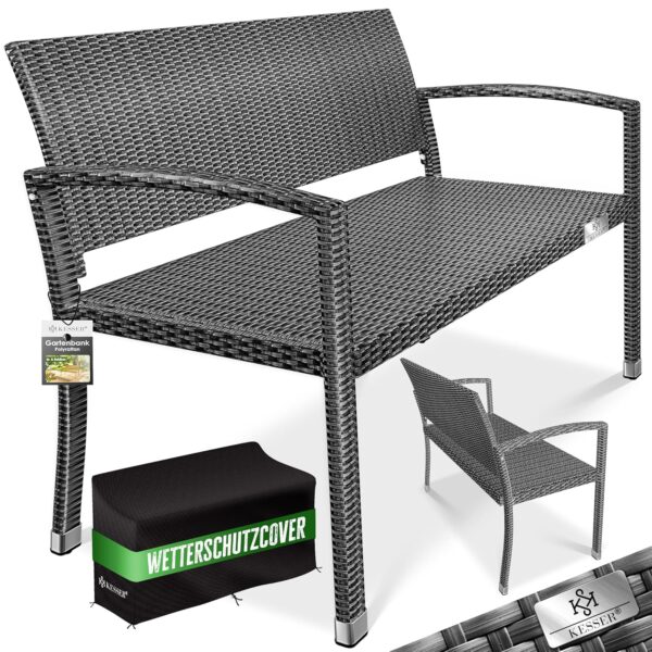 KESSER® 2-Sitzer Polyrattan Gartenbank witterungsbeständig UV-beständig 320 kg Tragfähigkeit 125 cm
