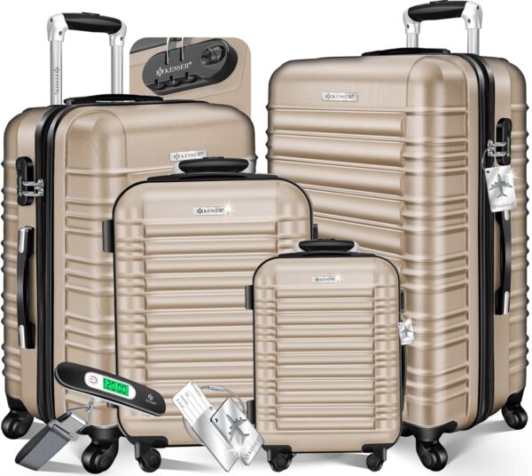 KESSER 4-teiliges Hartschalen-Trolley Gepäckset, 4 Rollen, ABS, TSA-Schloss, S-M-L-XL