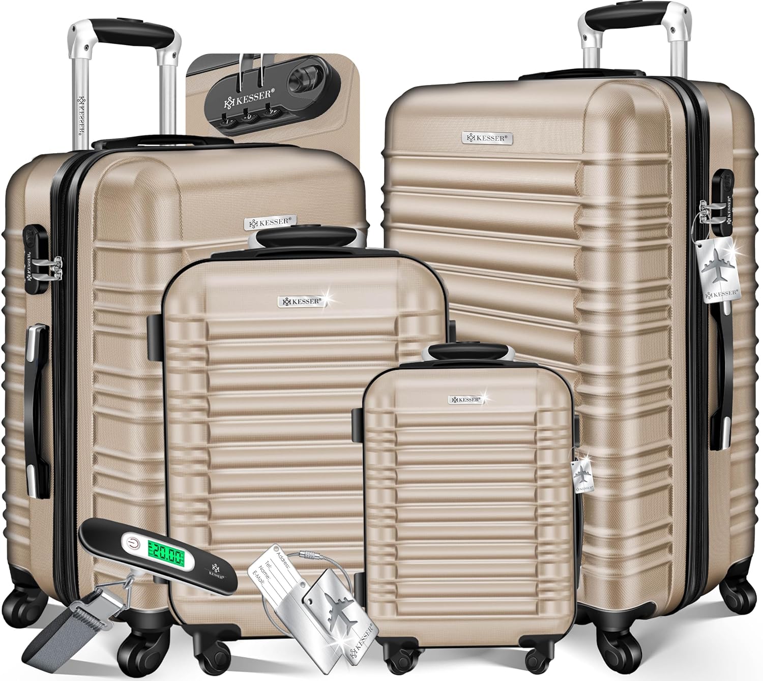 KESSER 4-teiliges Hartschalen-Trolley Gepäckset, 4 Rollen, ABS, TSA-Schloss, S-M-L-XL