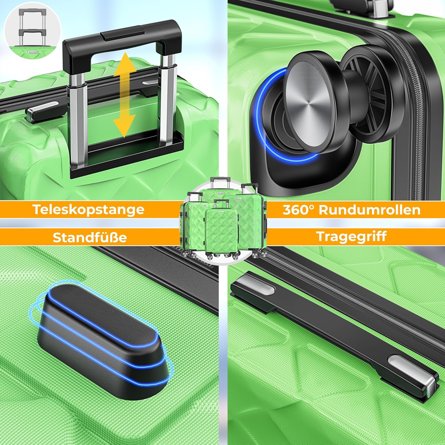 KESSER® 4-teiliges Koffer Set | Hartschalen-Koffer mit TSA-Schloss, 360° Rollen & Waage