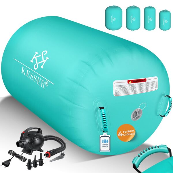 KESSER® Airtrack Gymnastikmatte Luftmatratze mit Luftpumpe & Tragetasche, 3-in-1 Turnrolle für Yoga, Tumbling und Fitness