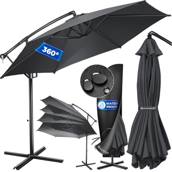 KESSER® Aluminium Ausfallschirm 350 cm Kurbel UV-Schutz 360° drehbar
