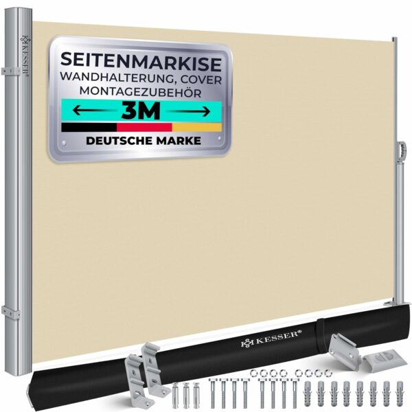 KESSER® Aluminium Seitenmarkise 300x200cm Ausziehbar, Automatik, Sichtschutz