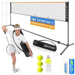 KESSER® Badmintonnetz 3-fach Höhenverstellbar 107-155 cm mit Bällen & Tasche