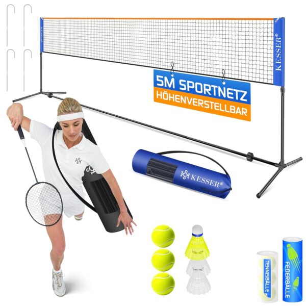 KESSER® Badmintonnetz, höhenverstellbar 107–155 cm, inkl. Zubehör-Set und Tragetasche