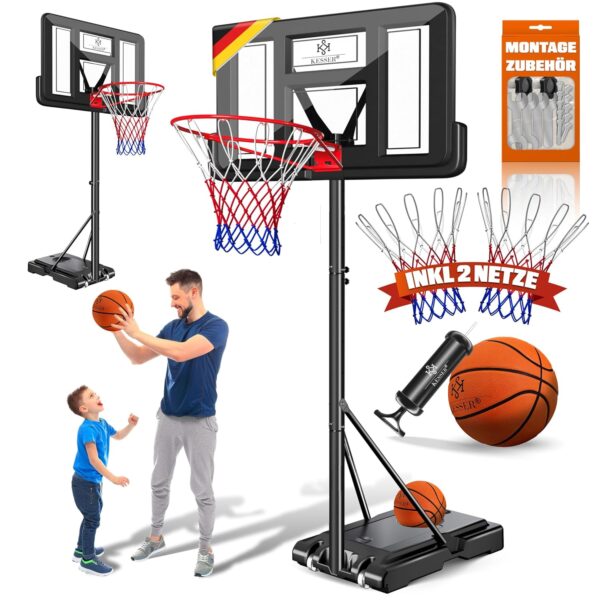 KESSER® Basketballkorb mit Ständer, höhenverstellbar 230-305 cm, mit Rollen, Outdoor-Set