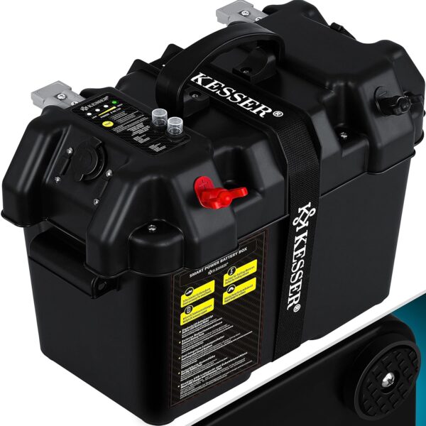 KESSER® Batteriebox für Bootsmotor mit 12 V, USB & LED-Anzeige