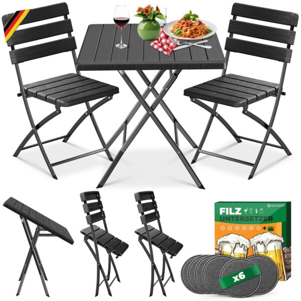 KESSER® Bistro Set 3-teilig mit Tisch & 2 Stühlen, wetterfest, UV-beständig, faltbar
