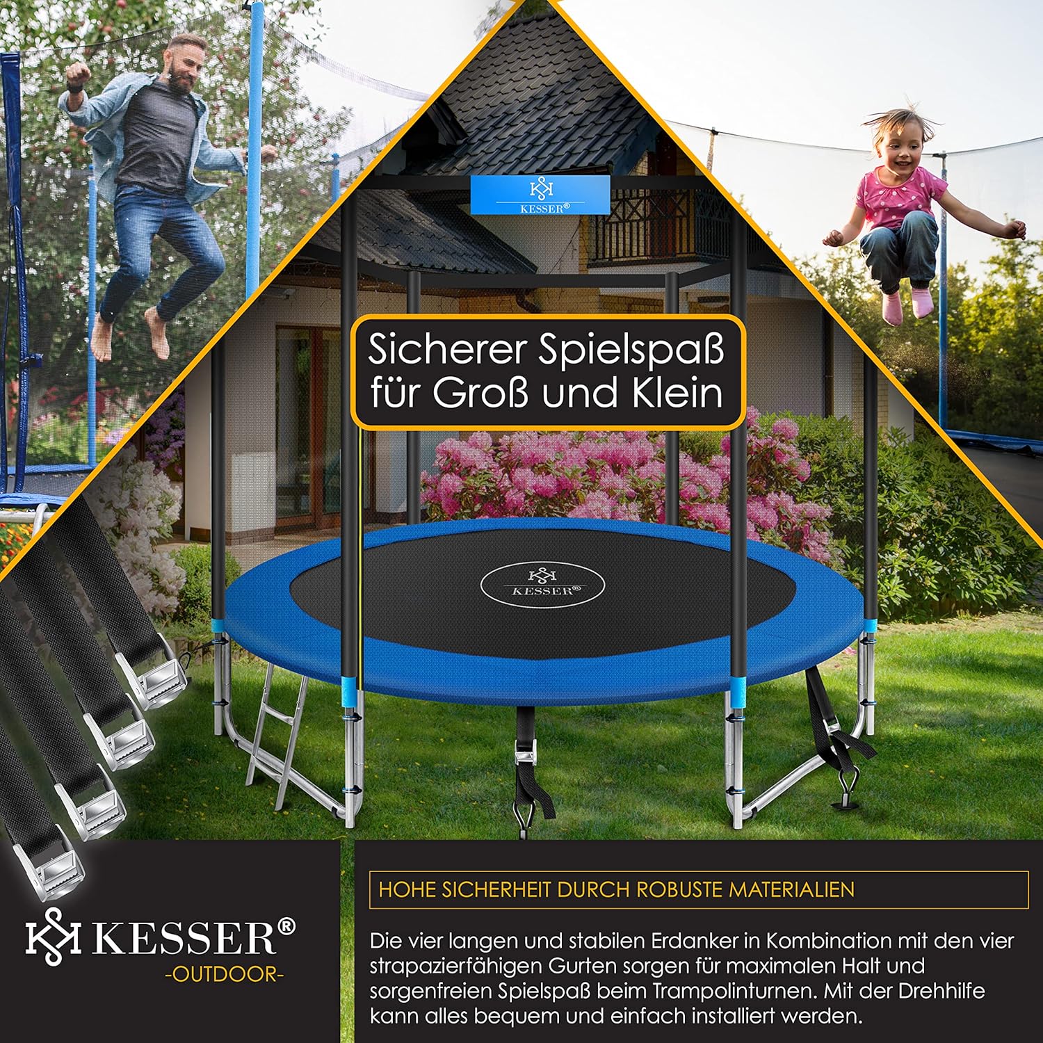 KESSER® Bodenanker-Set 4 Stück, 1 cm Edelstahl, ideal für Trampolin, Pavillon, Zelt