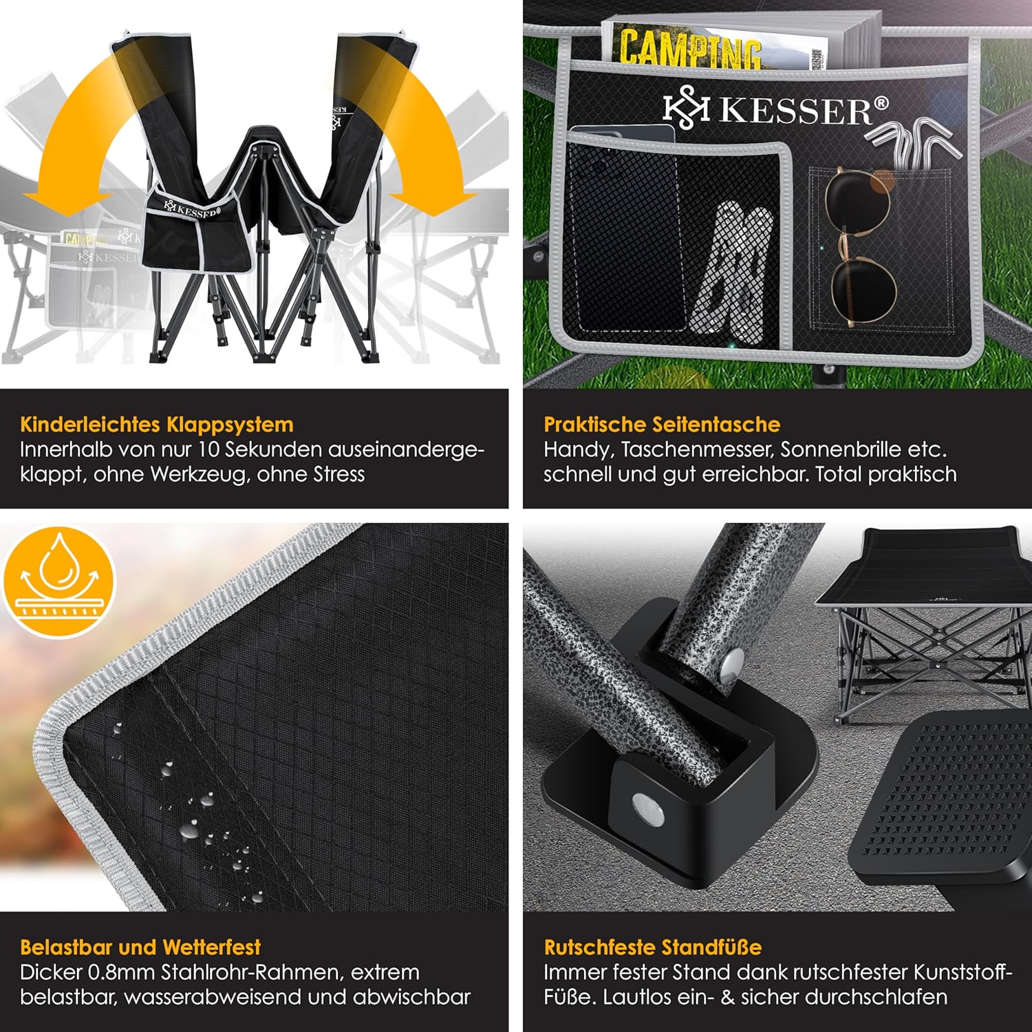 KESSER® Campingbett Faltbar Tragetasche Seitentasche 250 kg Tragfähigkeit 600D Oxford