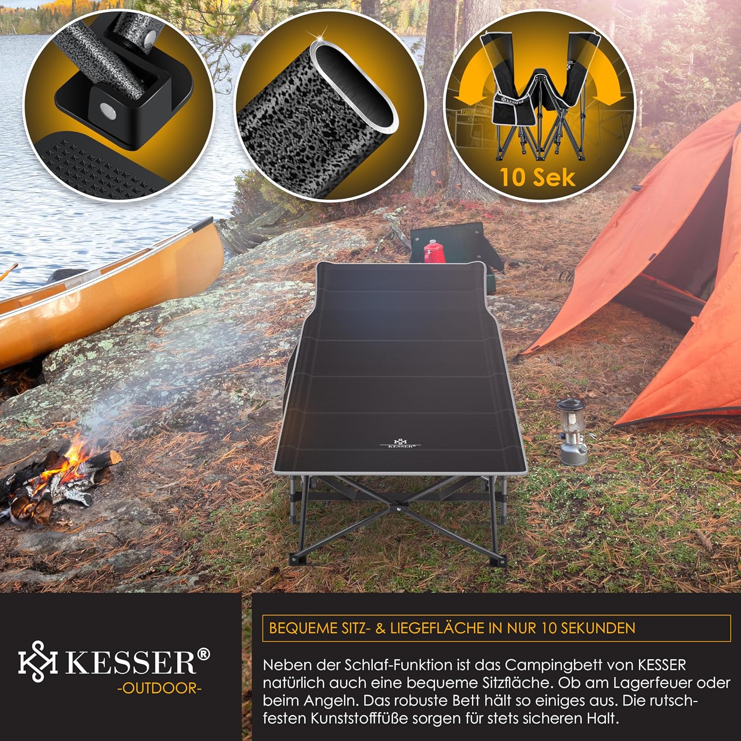 KESSER® Campingbett Faltbar Tragetasche Seitentasche 250 kg Tragfähigkeit 600D Oxford