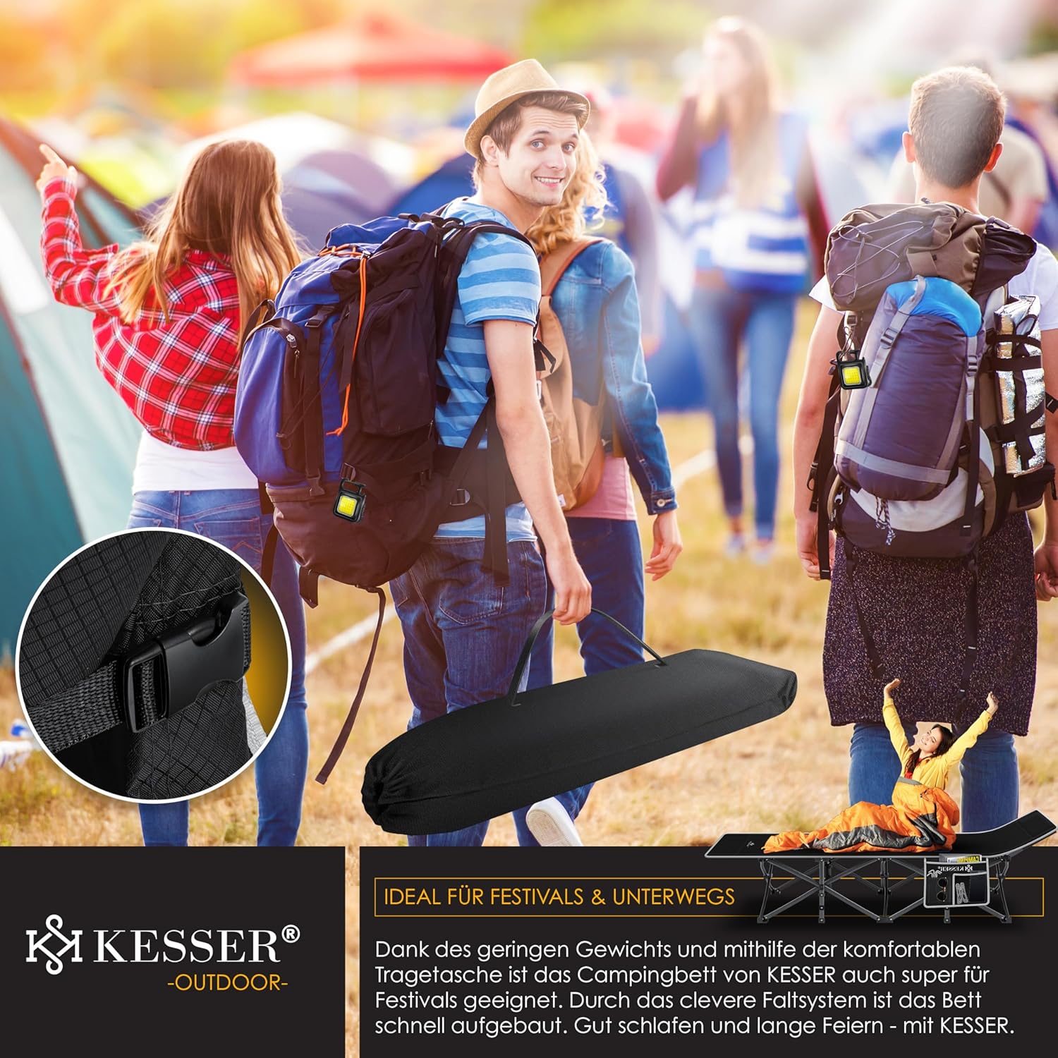 KESSER® Campingbett Faltbar Tragetasche Seitentasche 250 kg Tragfähigkeit 600D Oxford