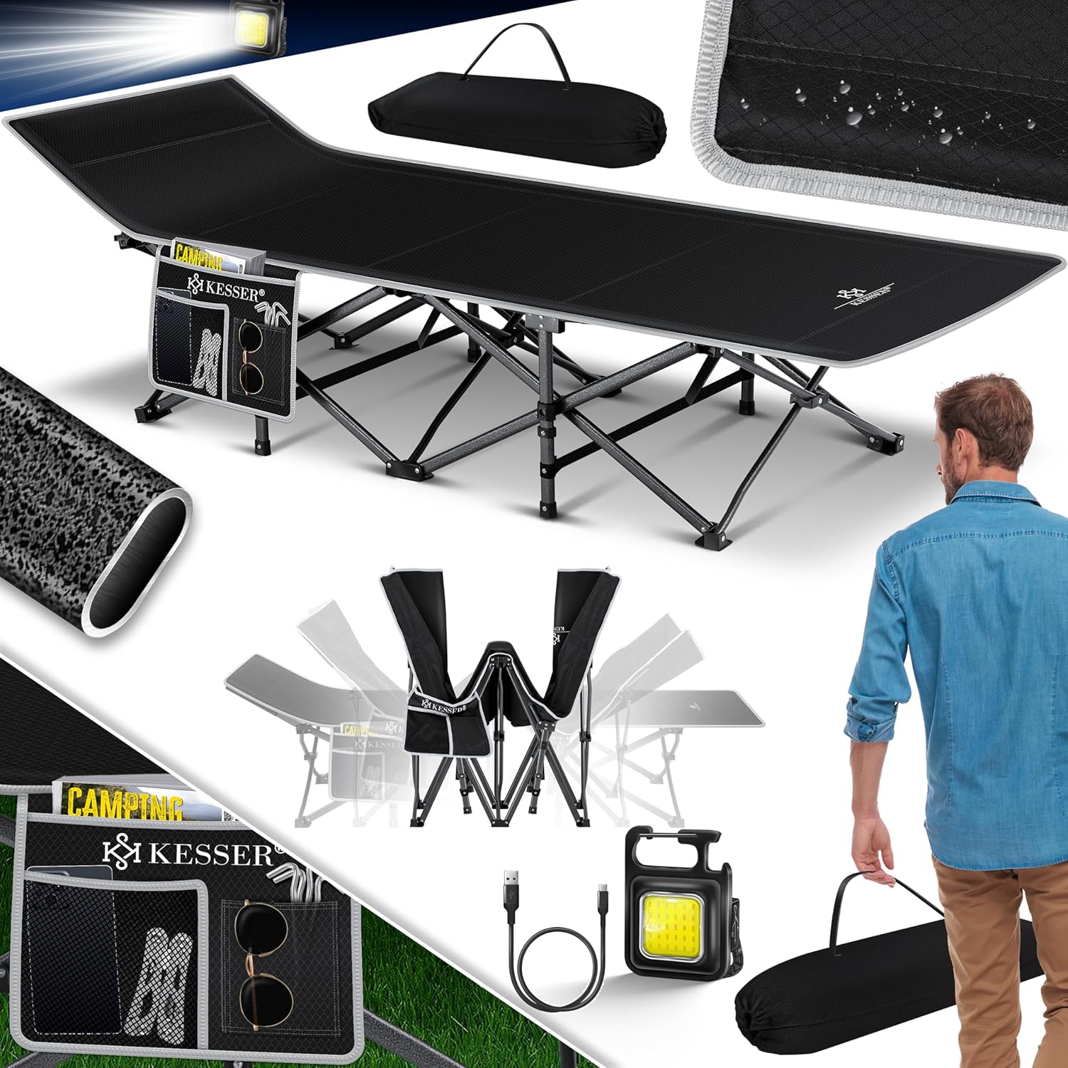 KESSER® Campingbett Faltbar Tragetasche Seitentasche 250 kg Tragfähigkeit 600D Oxford
