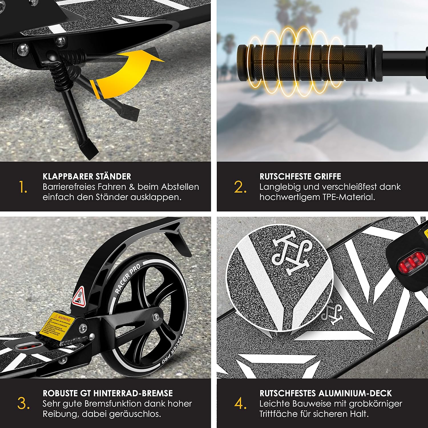 KESSER® City Scooter 205mm PU-Räder Doppel Federung klappbar höhenverstellbar