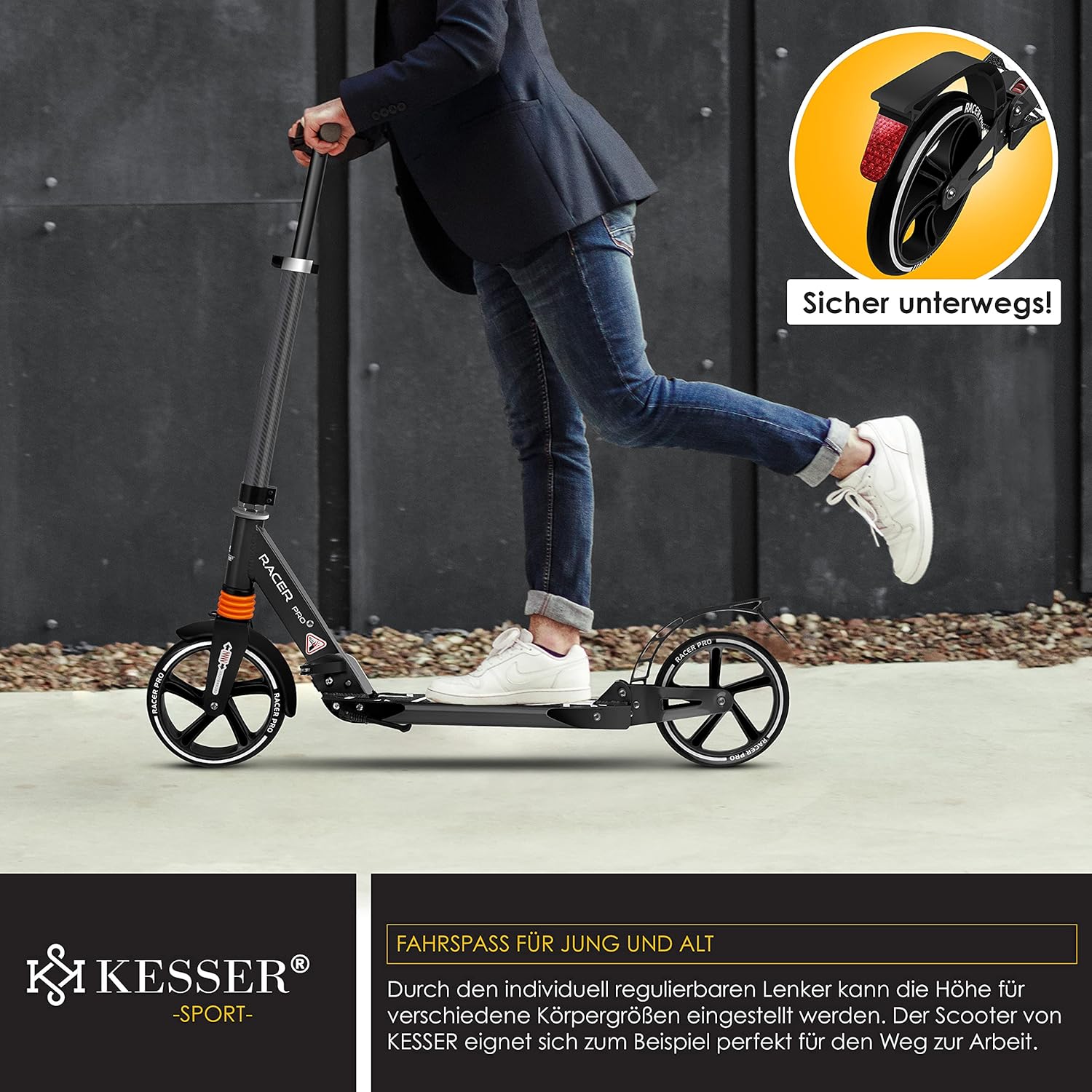 KESSER® City Scooter 205mm PU-Räder Doppel Federung klappbar höhenverstellbar