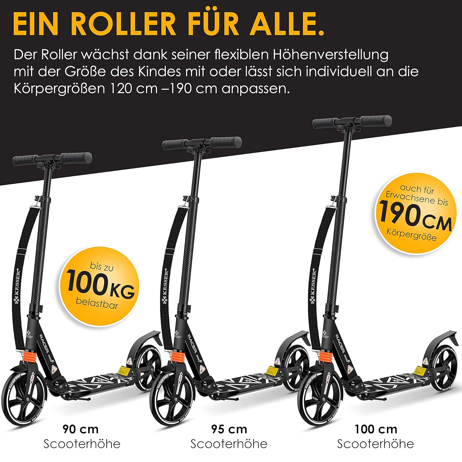 KESSER® City Scooter 205mm PU-Räder Doppel Federung klappbar höhenverstellbar