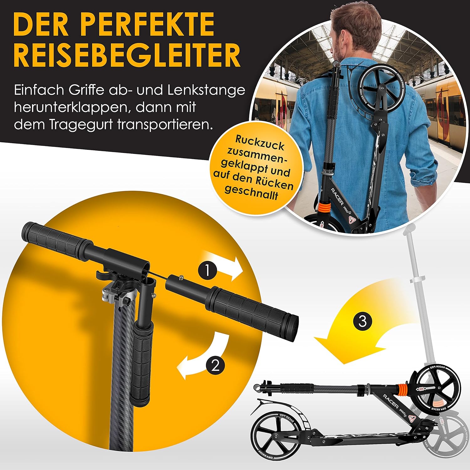 KESSER® City Scooter 205mm PU-Räder Doppel Federung klappbar höhenverstellbar