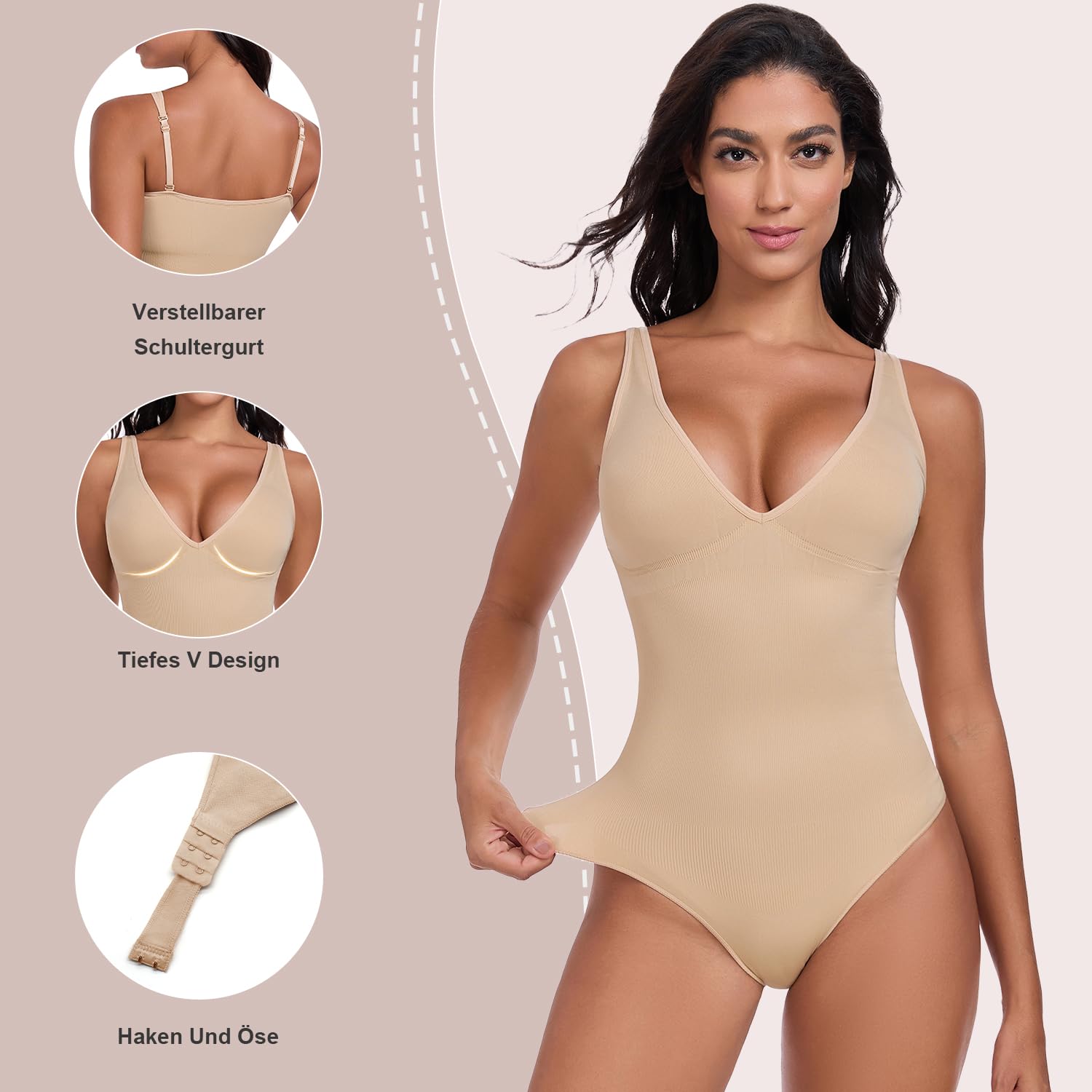 KESSER Damen Body Shaper mit Bauchkontrolle, tiefem V-Ausschnitt & verstellbarem Halt
