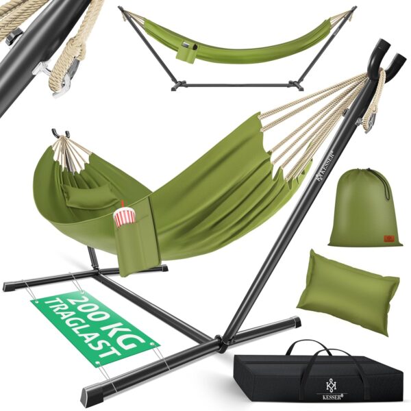 KESSER® Doppelhängematte mit Gestell, 200 kg Tragfähigkeit, XXL Stahlgestell für Garten & Pool