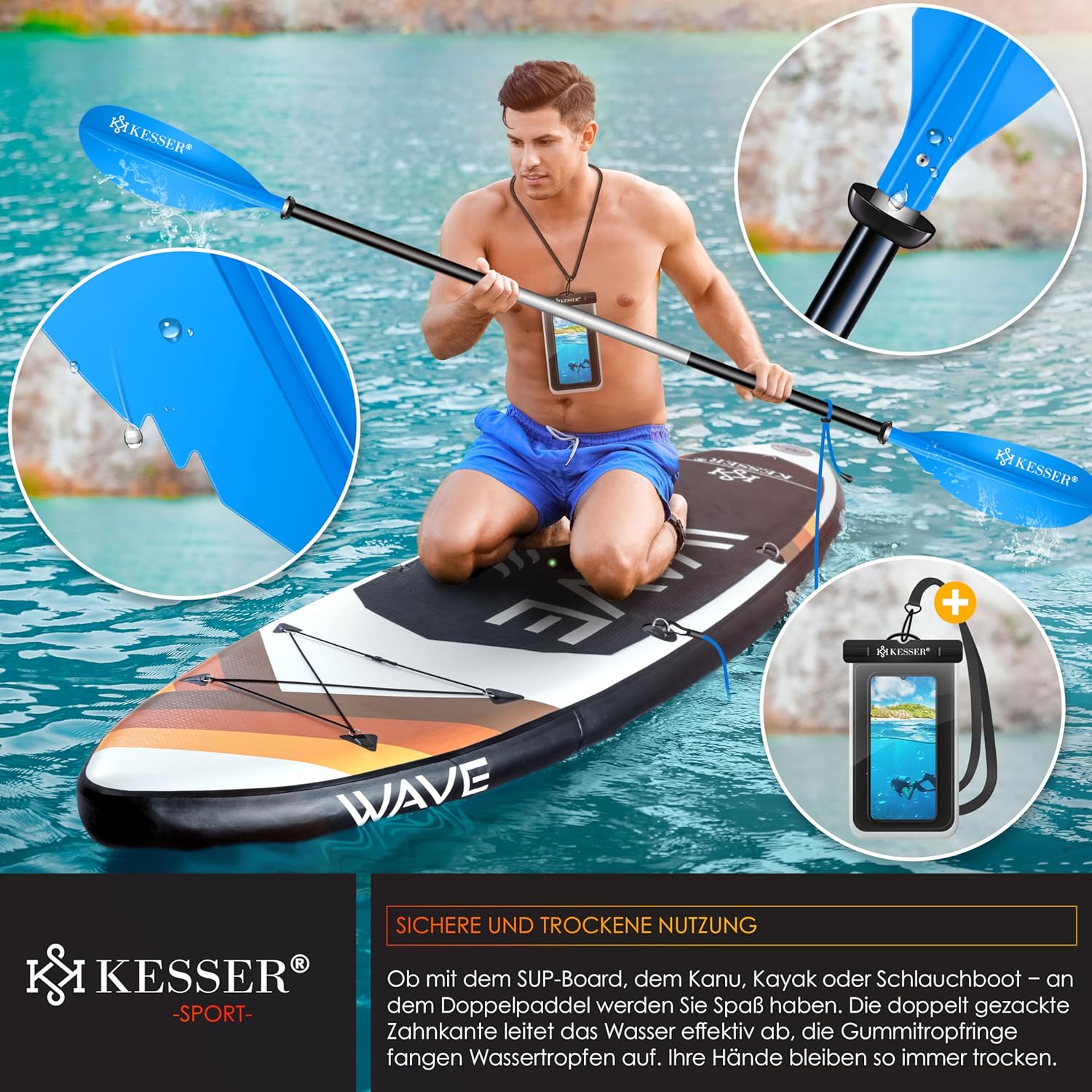 KESSER® Doppelpaddel 4-teilig – 228 cm Aluminium Superleicht für Kajak & SUP