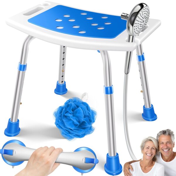 KESSER® Duschhocker höhenverstellbar, belastbar bis 136 kg, rutschfeste Gummifüße