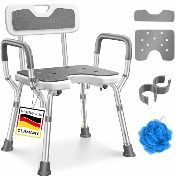 KESSER® Duschhocker mit Lehne, höhenverstellbar 38-54 cm, belastbar bis 150 kg