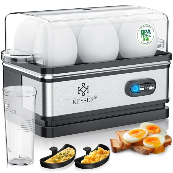 KESSER® Eierkocher 1-6 Eier, 400 W, Edelstahl, Warmhaltefunktion, 3 Härtestufen