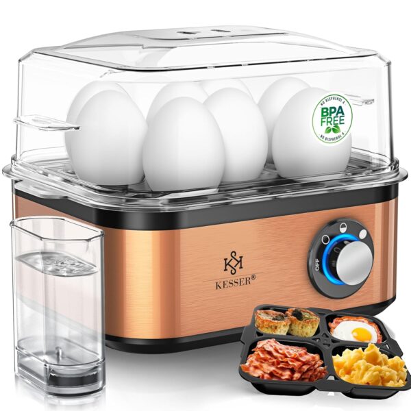 KESSER Eierkocher 1-8 Eier 500W Edelstahl Warmhaltefunktion 3 Härtegrade BPA-frei