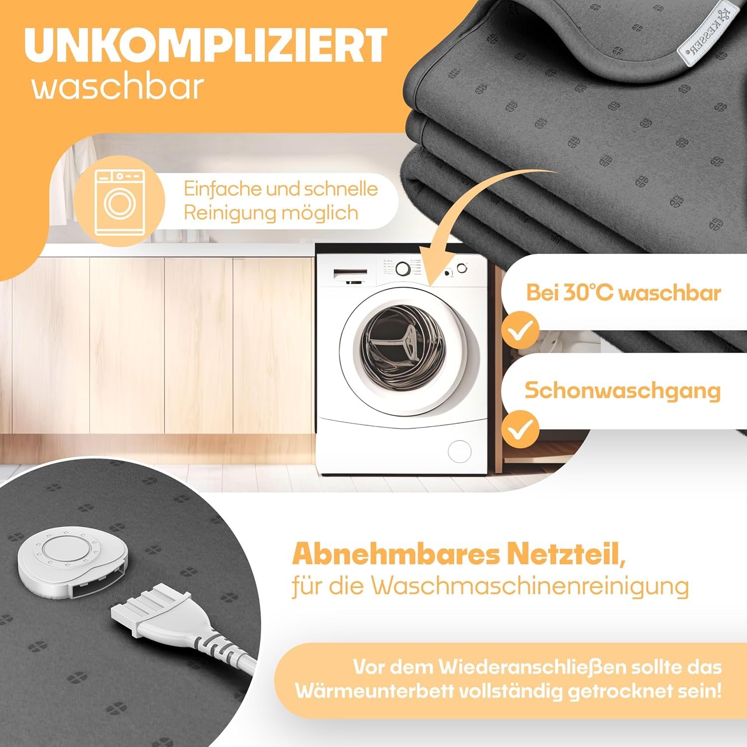 KESSER® Electric Underblanket 160x140cm Doppelwärme 2 Zonen 3 Stufen mit Fernbedienung und Abschaltautomatik