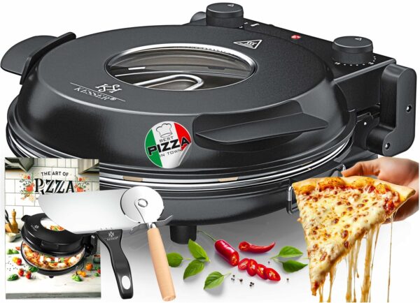 KESSER® Elektrischer Pizzabackofen 1200 W mit Steinplatte, 5 Heizstufen, 32 cm