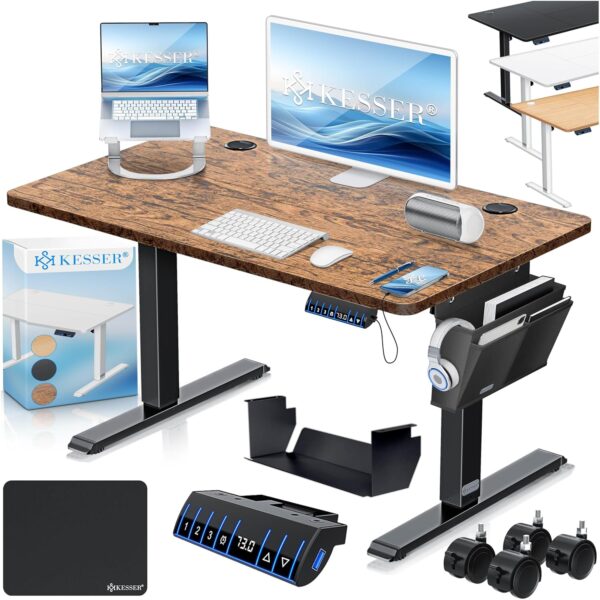 KESSER® Elektrischer Stehschreibtisch 100x60 cm, höhenverstellbar, 3-Speicher, USB