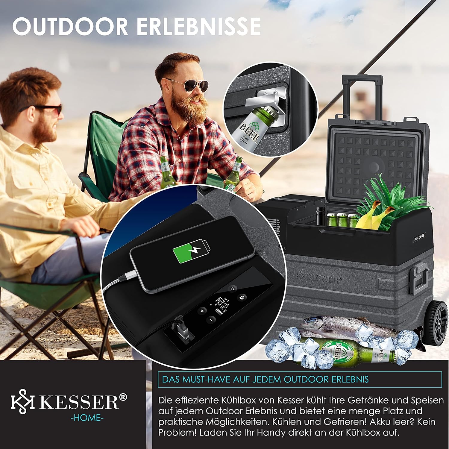 KESSER® Elektro Kühlbox 52 L mit App-Steuerung, -20°C, 12/24V/230V