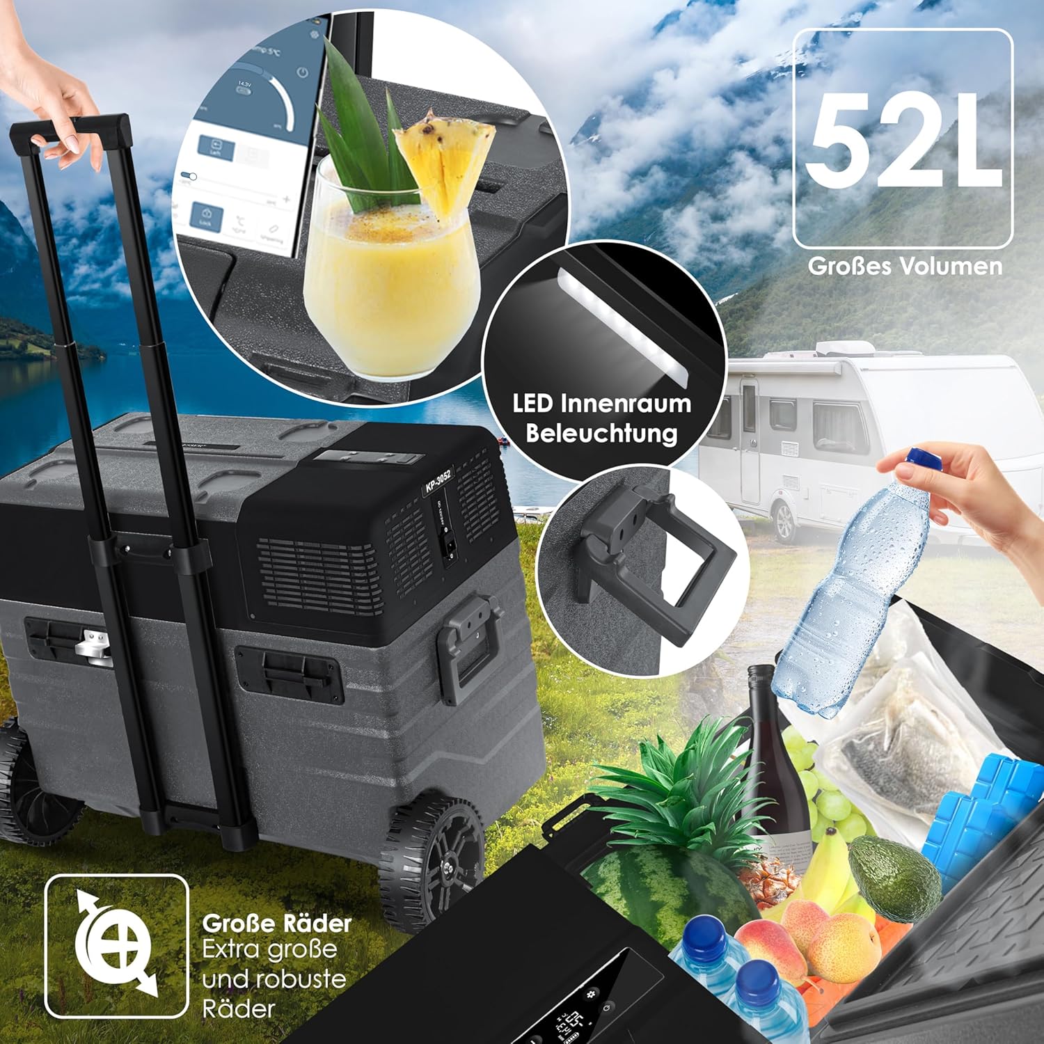 KESSER® Elektro Kühlbox 52 L mit App-Steuerung, -20°C, 12/24V/230V