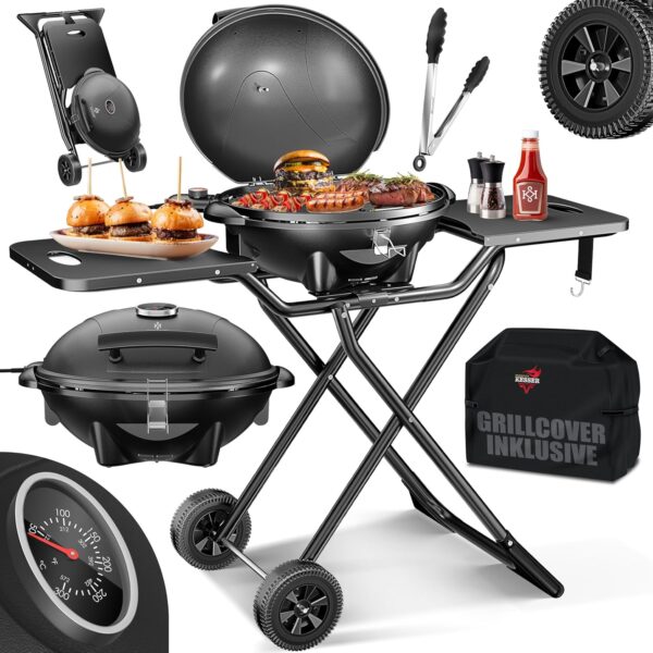 KESSER® Elektrogrill 2-in-1 mit Deckel, 2400 W, Thermostat, faltbar