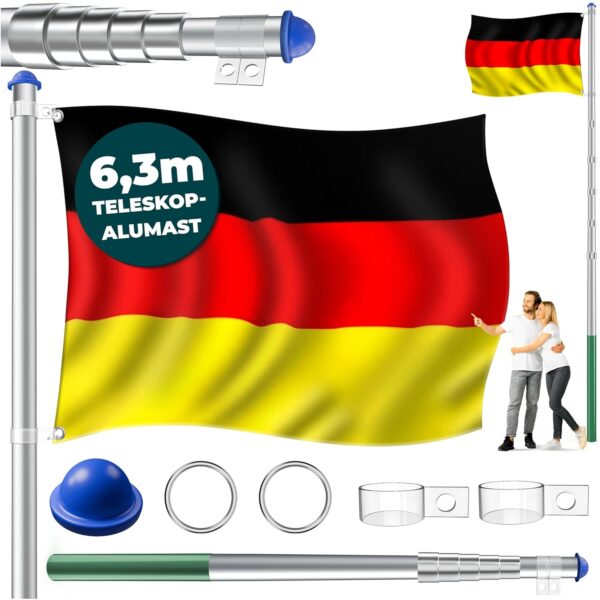 KESSER® Fahnenmast Teleskop 6,30 m Aluminium 60 cm Bodenhülse inkl. Flagge