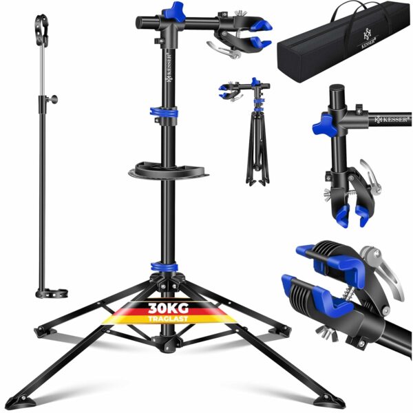 KESSER® Fahrrad Reparaturständer mit Werkzeugtablett, drehbar, magnetisches Fach, bis 30 kg