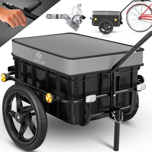 KESSER® Fahrradanhänger 70L 60kg Tragkraft mit Kupplung und hohem Deichsel
