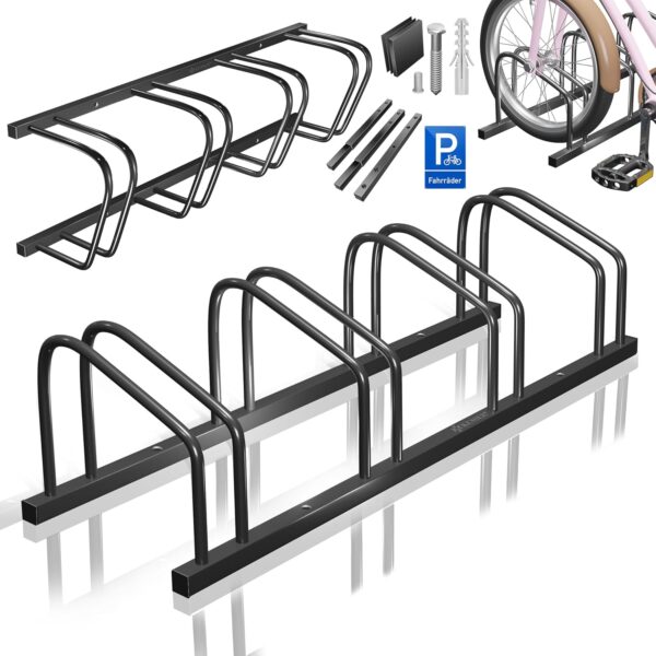 KESSER® Fahrradständer für 4 Fahrräder, 37 cm Radabstand, 30-65 mm Reifenbreite, Wand- oder Bodenmontage