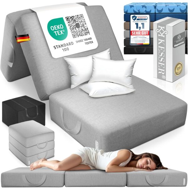 KESSER® Faltmatratze 90x200x15cm 3-fach Klappbar 25kg/m³ Schaum atmungsaktiv waschbarer Bezug