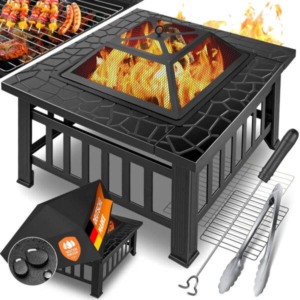 Kesser® Fire Pit Grill 3-in-1 mit Grillrost & Zange, 82 cm, für Garten und Terrasse