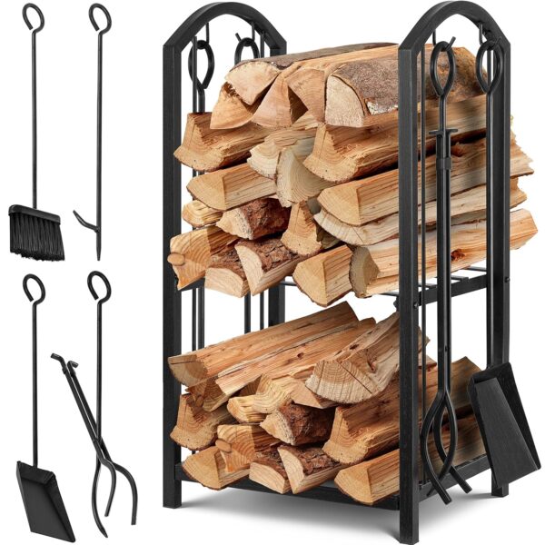 KESSER® Firewood Rack 2-stöckig, Metallständer für Innen & Außen, inkl. 4 Werkzeuge, 40 x 30 x 74,5 cm