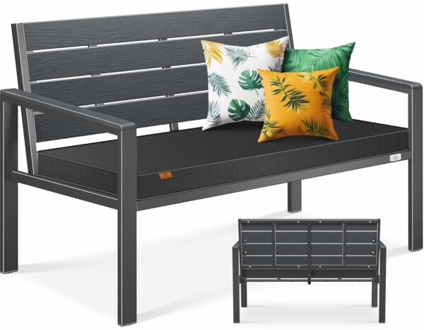 KESSER® Gartenbank mit Kissen – 2-Sitzer wetterfest, UV-beständig, 300 kg Traglast