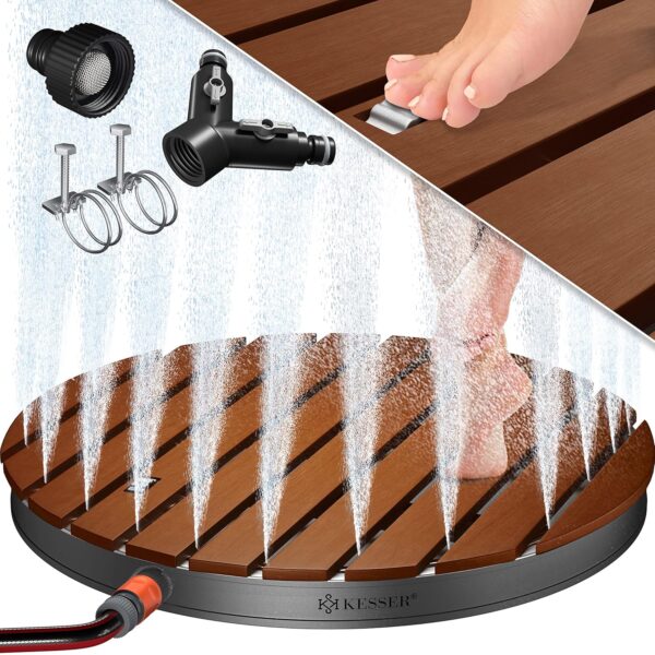 KESSER® Gartendusche rund, höhenverstellbar bis 4 m, 70 cm, Alu/WPC, Fußventil