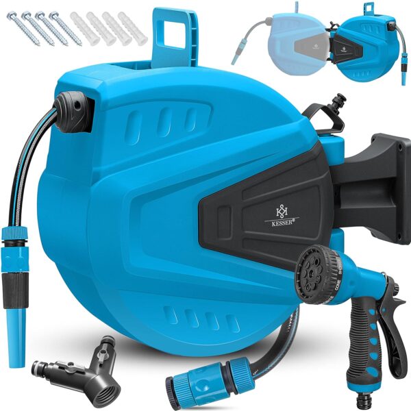 Kesser® Gartenschlauchrolle 30m mit 2m Handbrause, 180° drehbar, Wandmontage