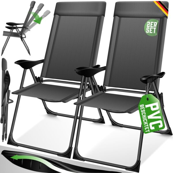 KESSER® Gartensessel Hochlehner Aluminium klappbar 7-fach verstellbar armlehnen anthrazit