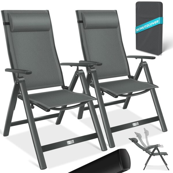 KESSER® Gartensessel Set 2, hoch, 7-fach verstellbar, Armlehnen, Alu