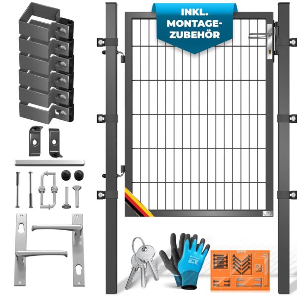 KESSER® Gartentor Stahltor 120x106 cm anthrazit mit Schloss und Pfosten