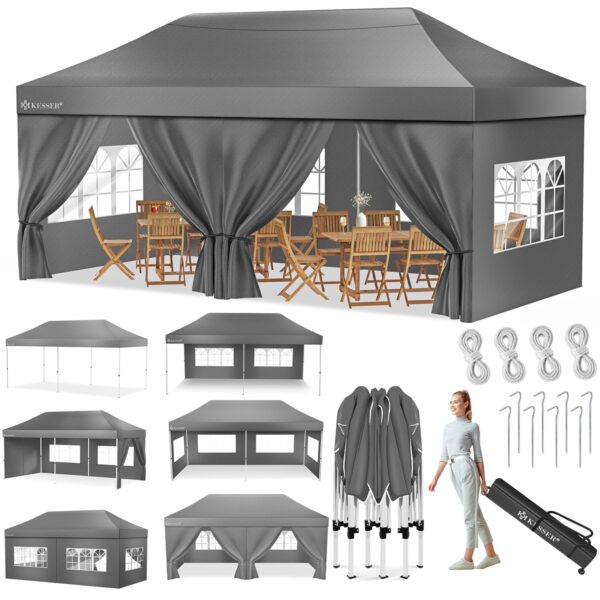 KESSER® Gazebo 6x3m mit abnehmbaren Seitenwänden, höhenverstellbar, UV-Schutz 50+